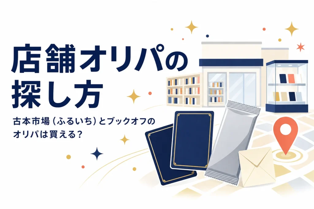 古本市場（ふるいち）とブックオフの店舗オリパの探し方をまとめた記事のアイキャッチ